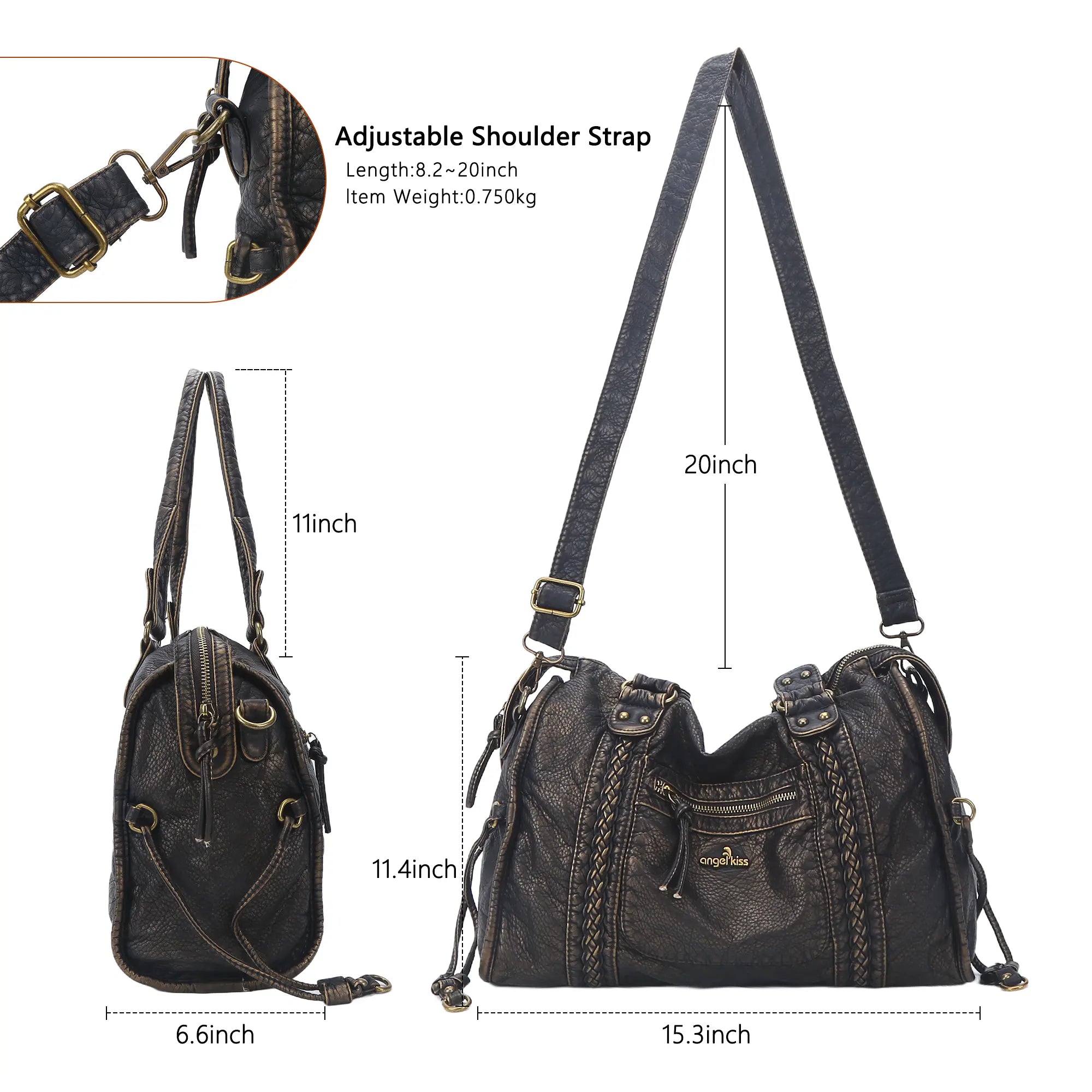 Distressed Braided Multi-Pocket Satchel Bag with Top Handles