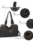 Distressed Braided Multi-Pocket Satchel Bag with Top Handles