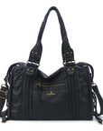 Distressed Braided Multi-Pocket Satchel Bag with Top Handles