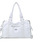 Distressed Braided Multi-Pocket Satchel Bag with Top Handles