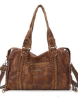Distressed Braided Multi-Pocket Satchel Bag with Top Handles