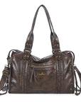 Distressed Braided Multi-Pocket Satchel Bag with Top Handles