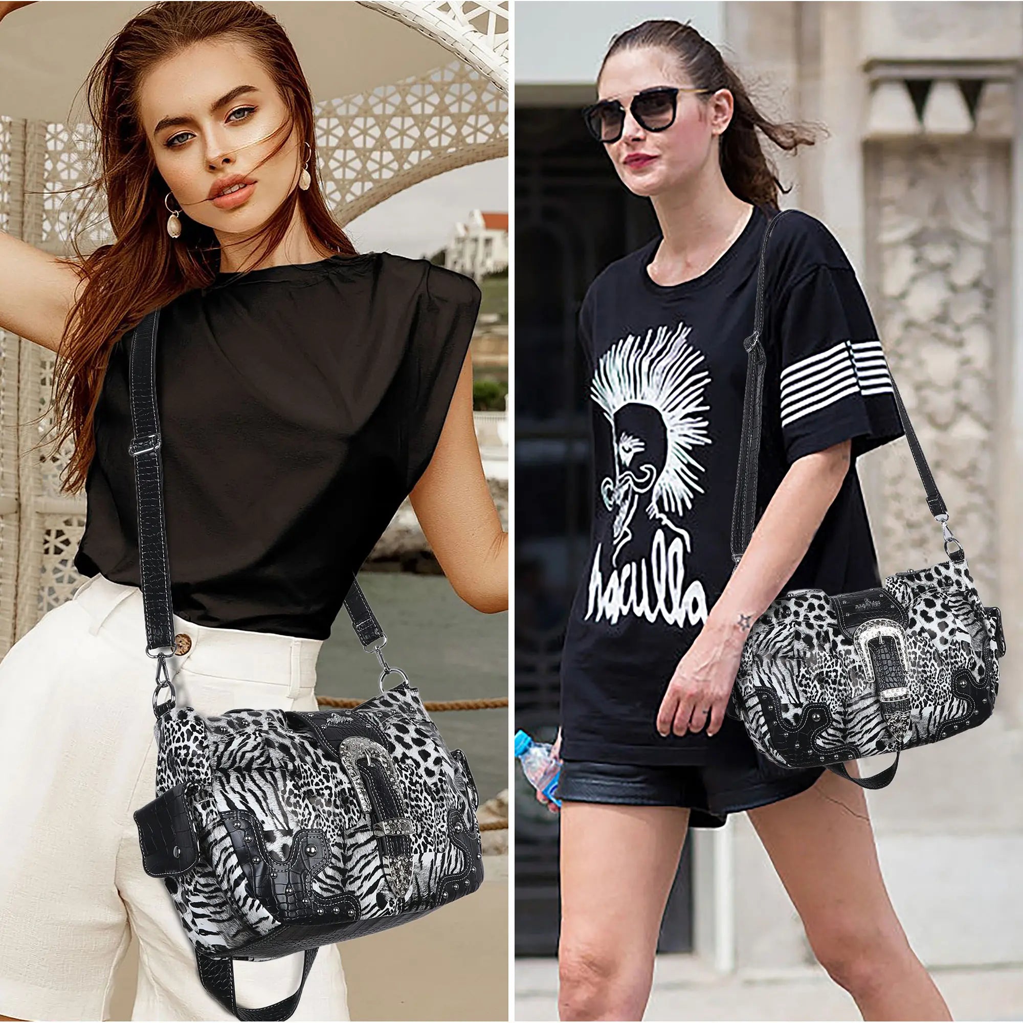 Y2K Leopard Print Studded Large Satchel Bag