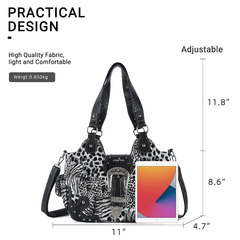 Y2K Leopard Print Studded Large Satchel Bag