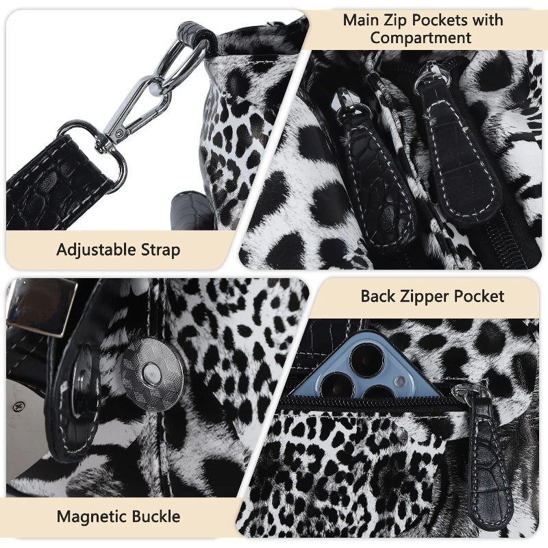 Y2K Leopard Print Studded Large Satchel Bag