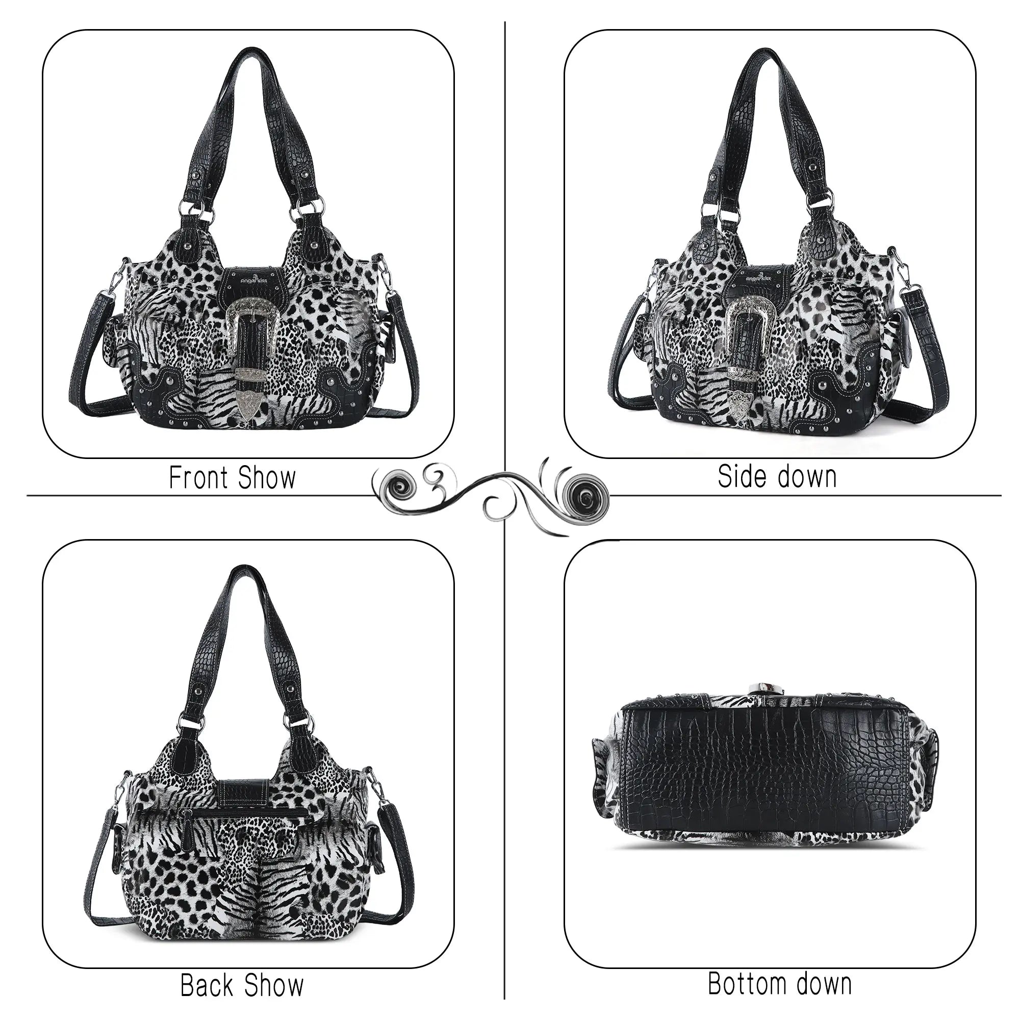 Y2K Leopard Print Studded Large Satchel Bag