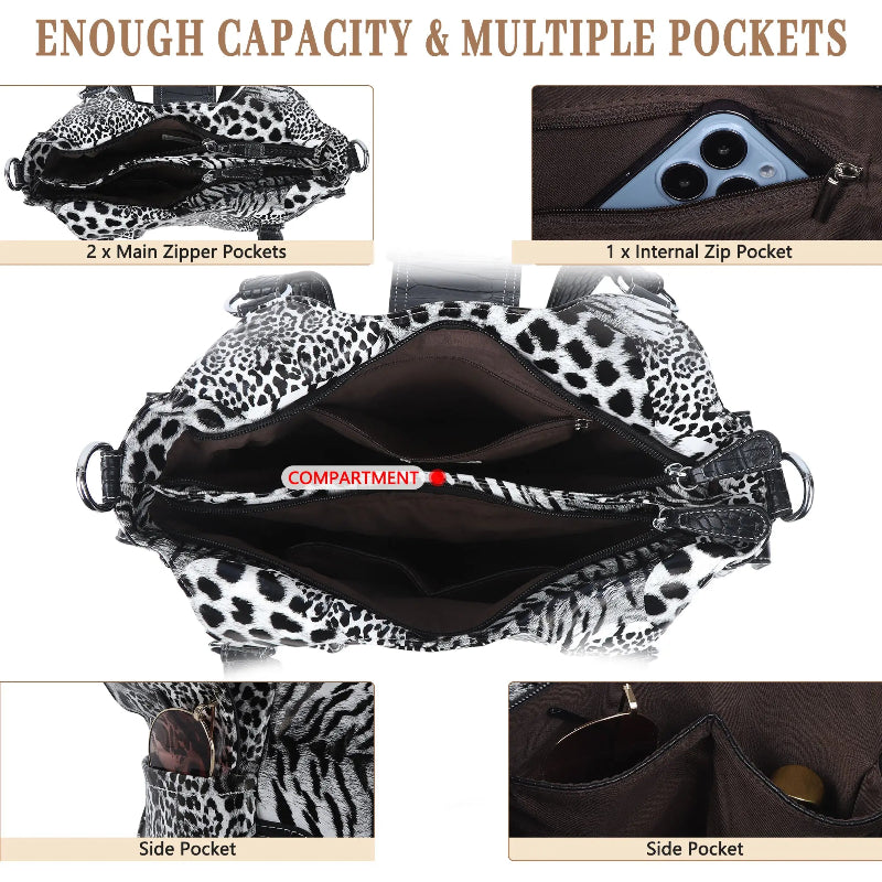 Y2K Leopard Print Studded Large Satchel Bag