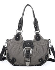 Studded Buckle Satchel Shoulder Bag with Crossbody Strap