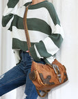 Studded Buckle Satchel Shoulder Bag with Crossbody Strap