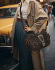 Studded Buckle Satchel Shoulder Bag with Crossbody Strap