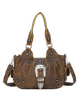 Studded Buckle Satchel Shoulder Bag with Crossbody Strap
