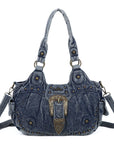 Studded Buckle Satchel Shoulder Bag with Crossbody Strap
