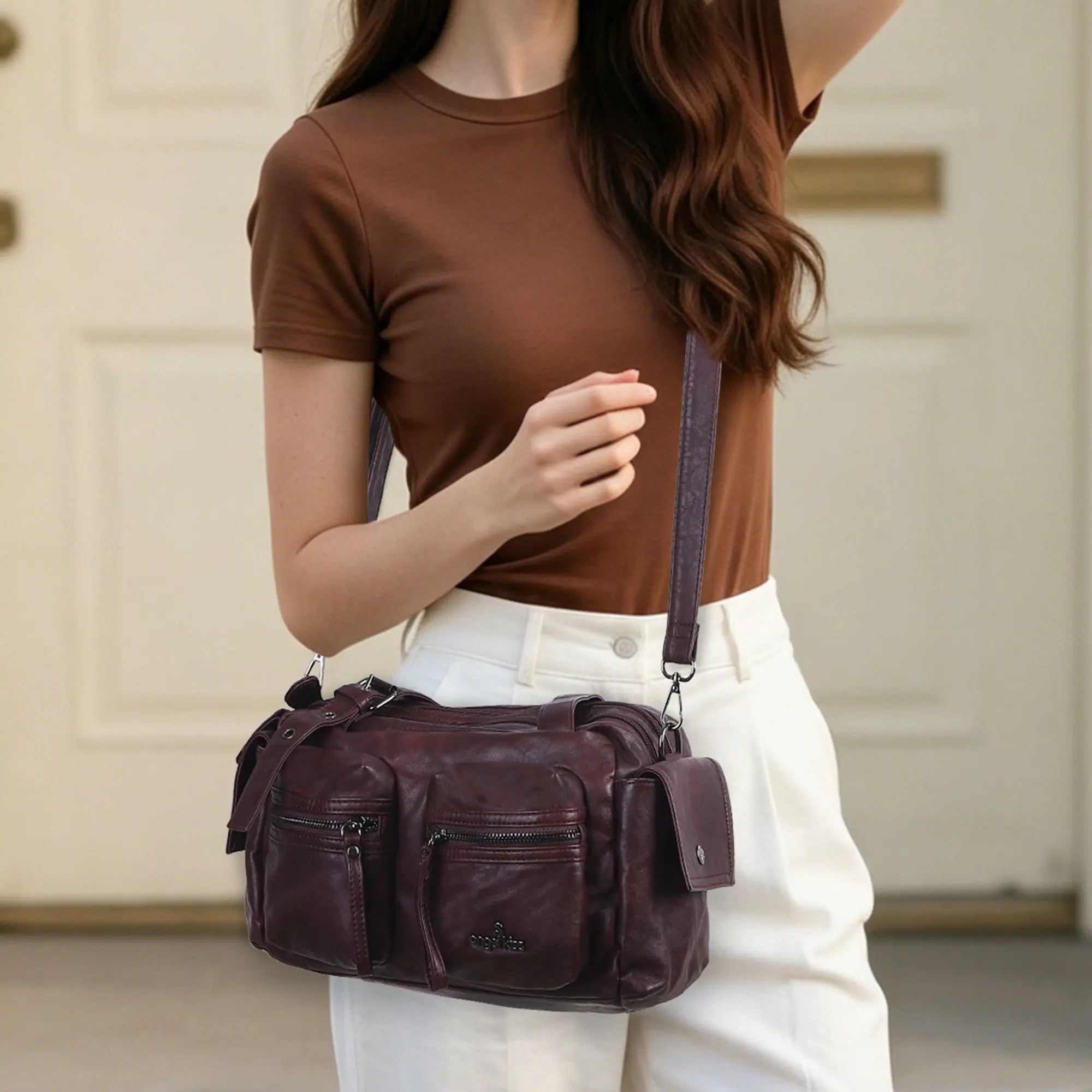 Women’s Multi-Pocket Satchel Purse | Shoulder &amp; Crossbody Handbag