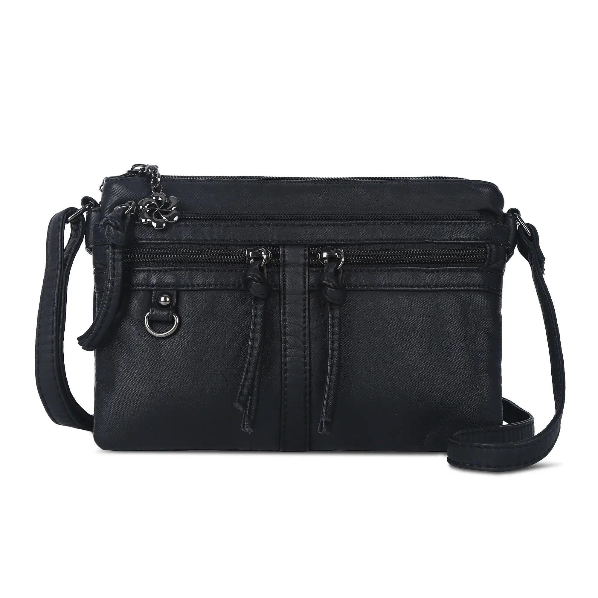 Multi-Zip Crossbody Purse with Tassel Pulls