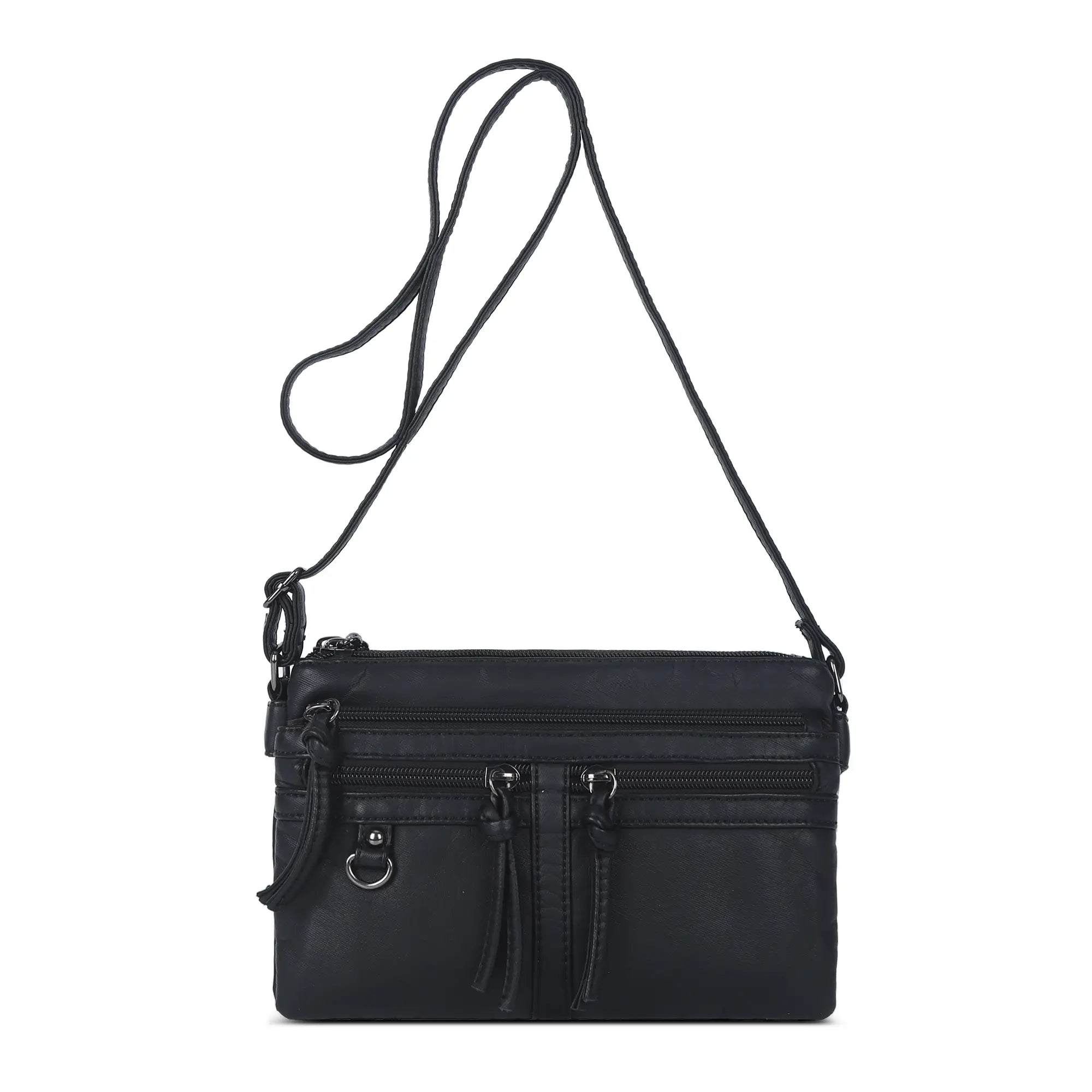 Multi-Zip Crossbody Purse with Tassel Pulls