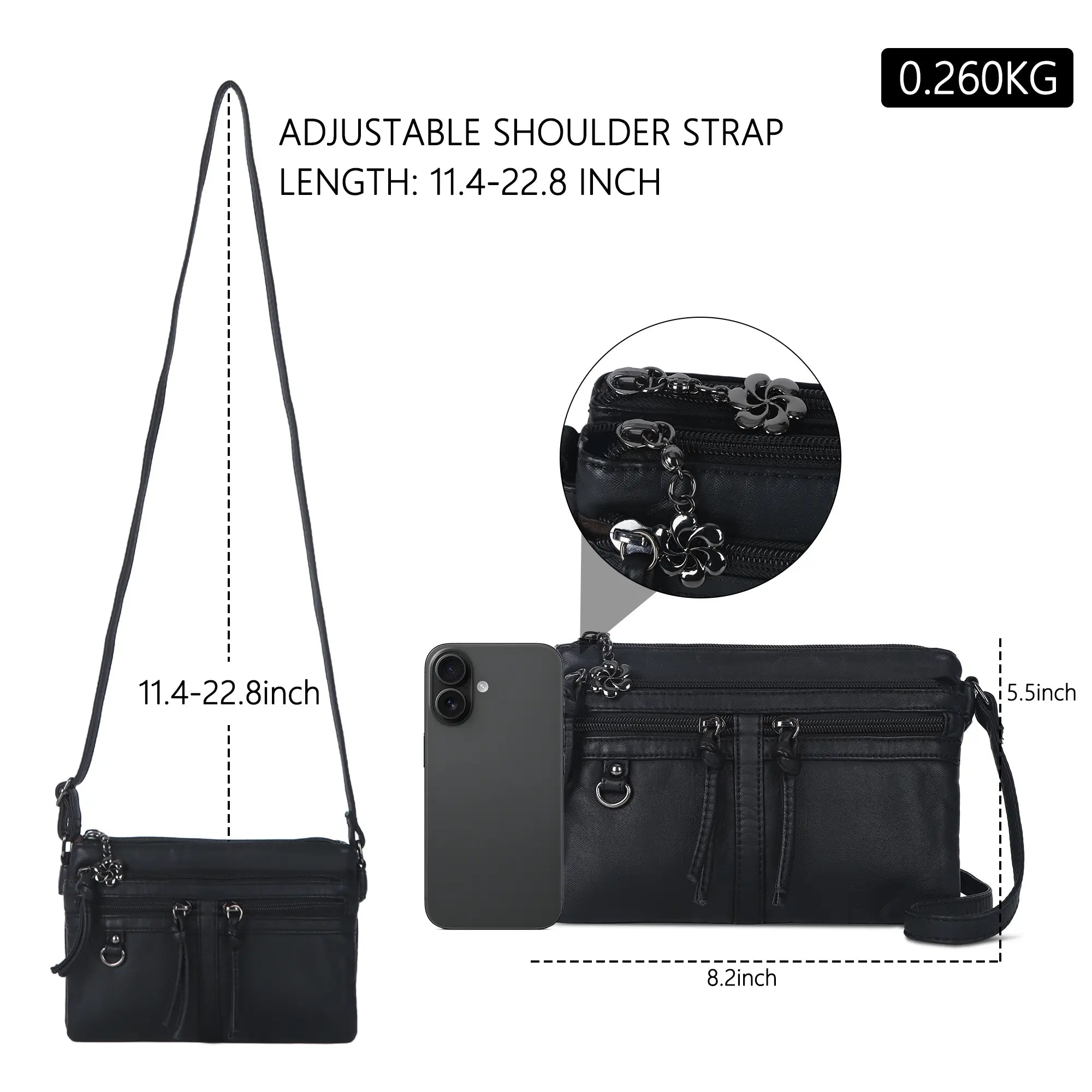 Multi-Zip Crossbody Purse with Tassel Pulls