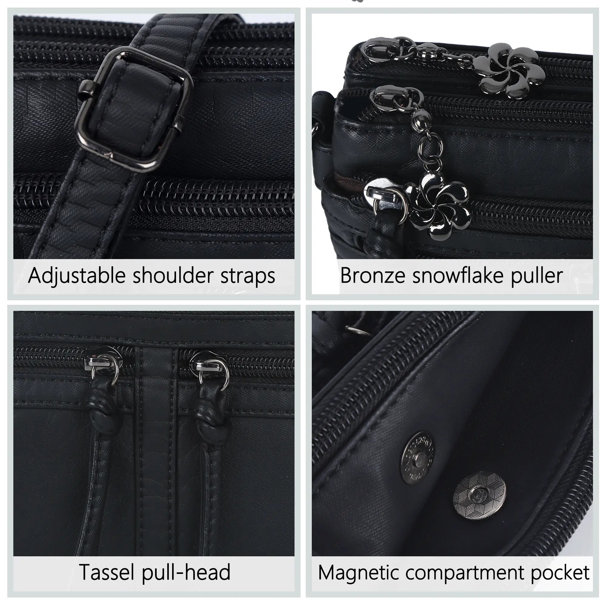 Multi-Zip Crossbody Purse with Tassel Pulls