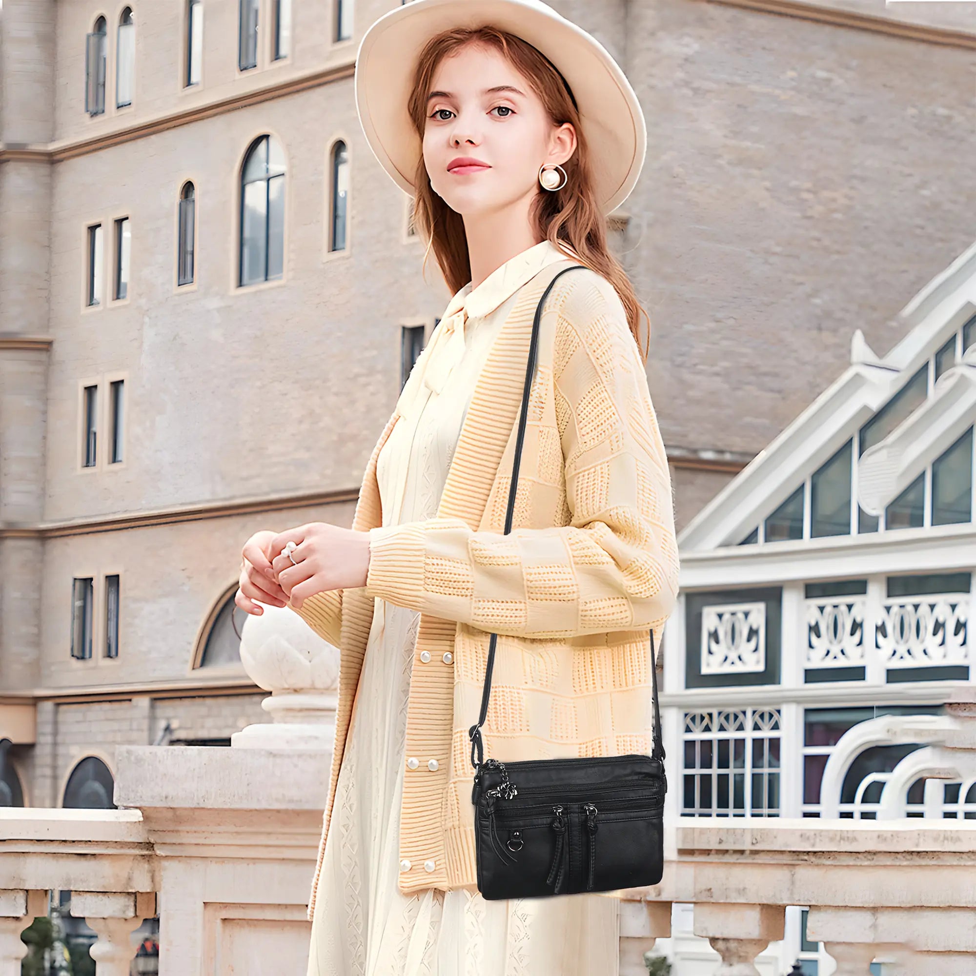 Multi-Zip Crossbody Purse with Tassel Pulls
