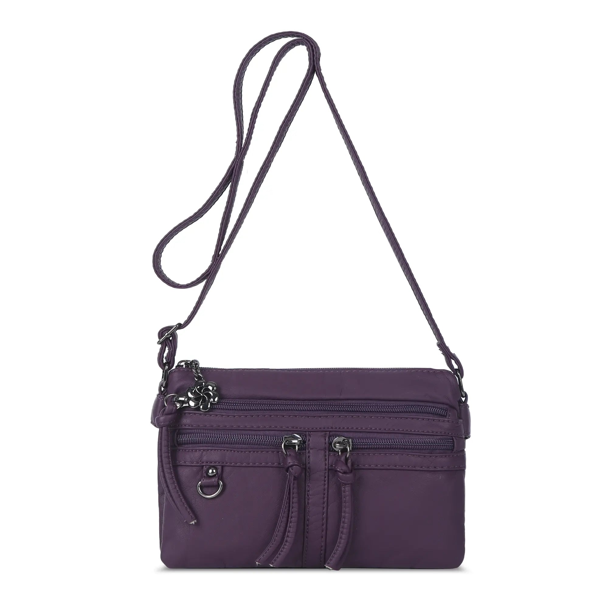 Multi-Zip Crossbody Purse with Tassel Pulls