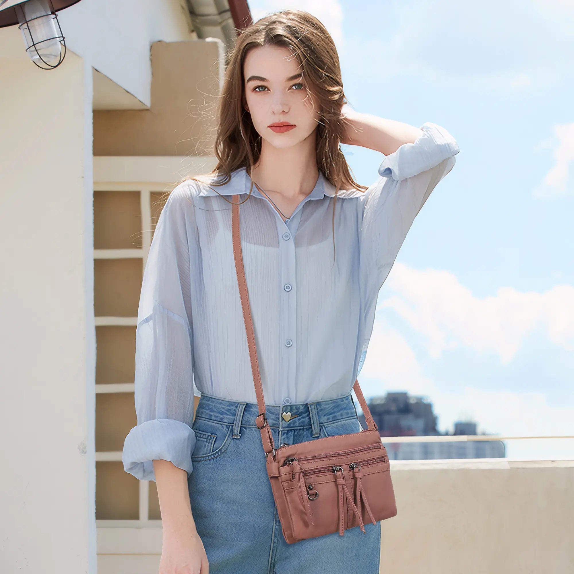Multi-Zip Crossbody Purse with Tassel Pulls