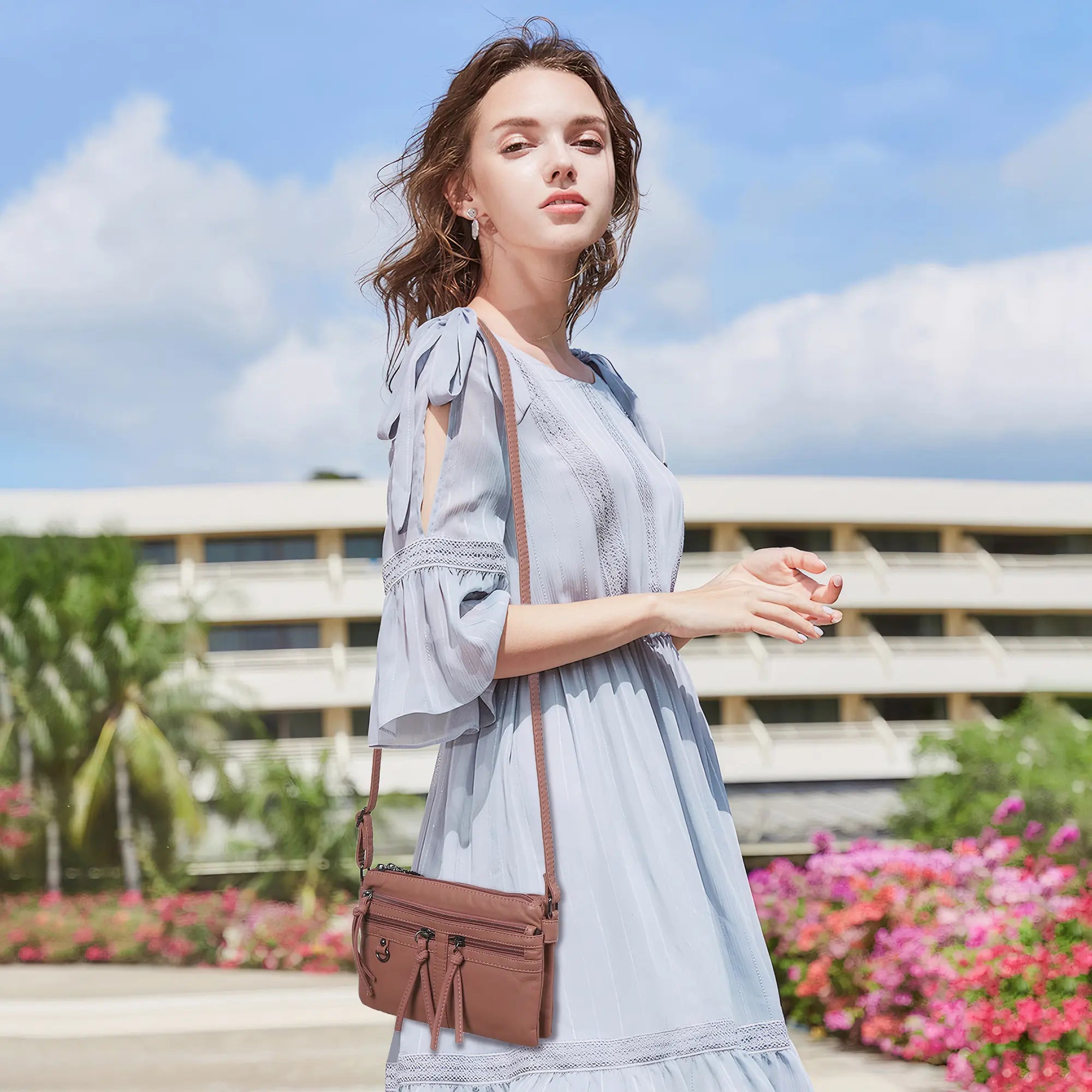 Multi-Zip Crossbody Purse with Tassel Pulls