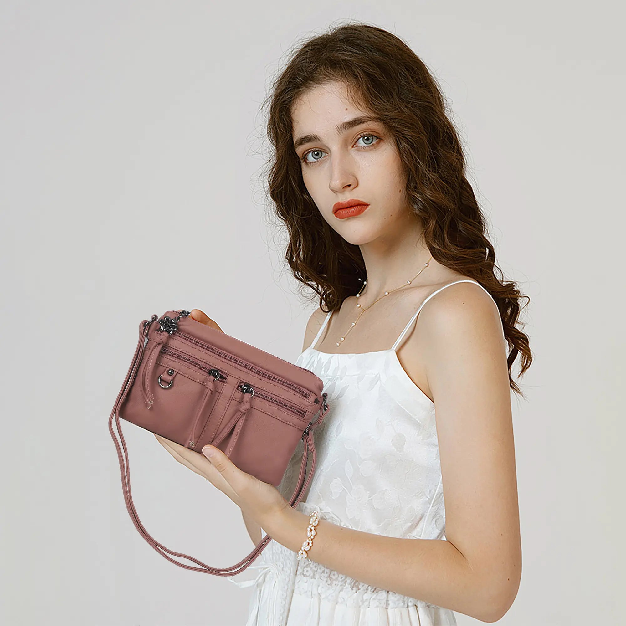 Multi-Zip Crossbody Purse with Tassel Pulls