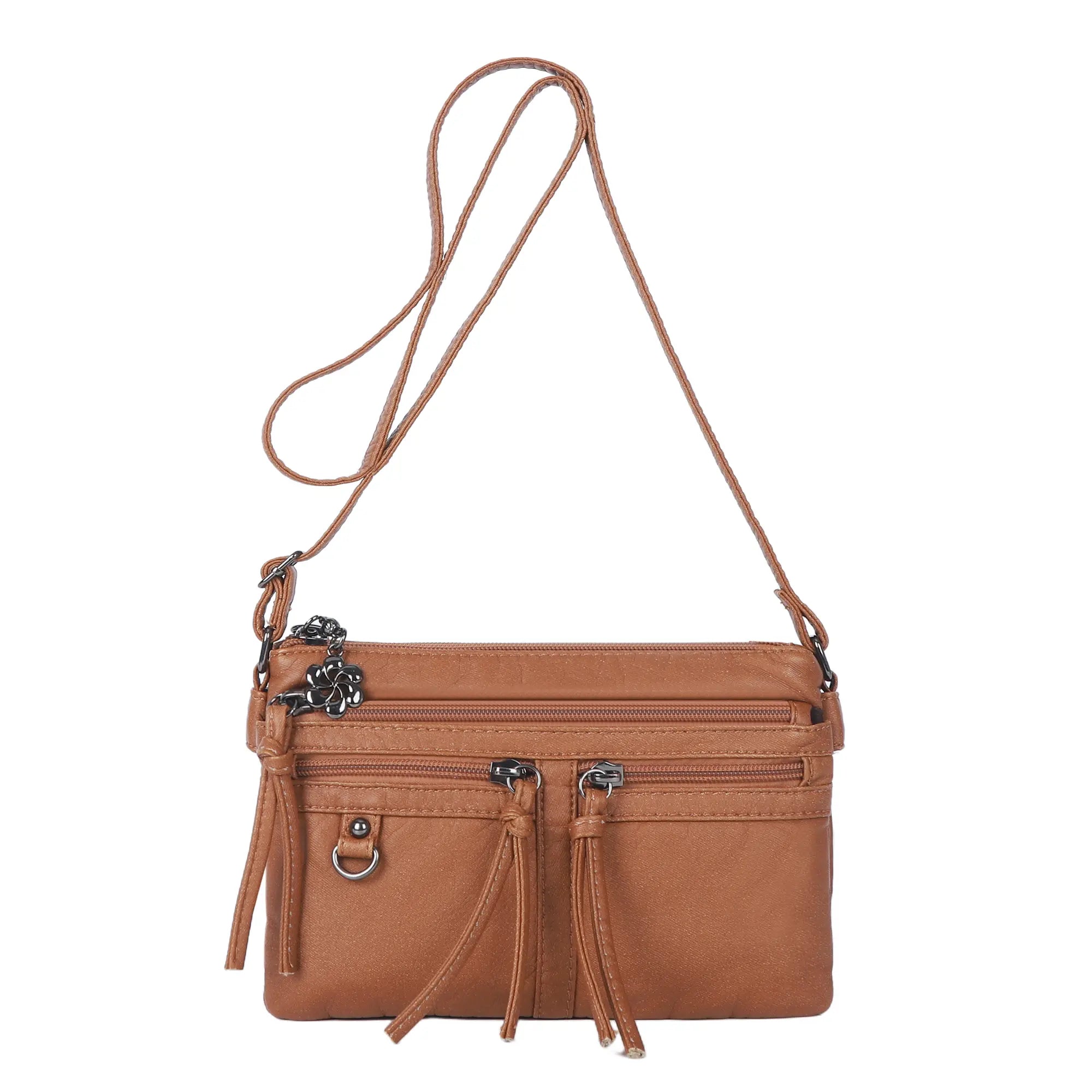 Multi-Zip Crossbody Purse with Tassel Pulls