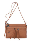 Multi-Zip Crossbody Purse with Tassel Pulls