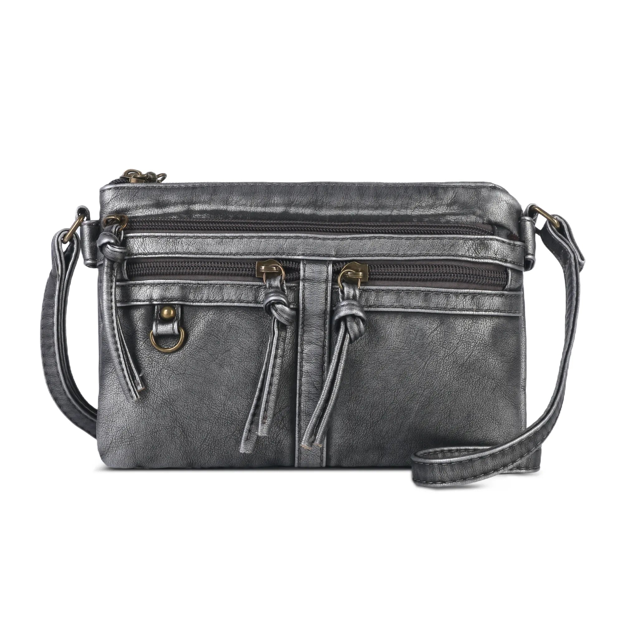 Multi-Zip Crossbody Purse with Tassel Pulls