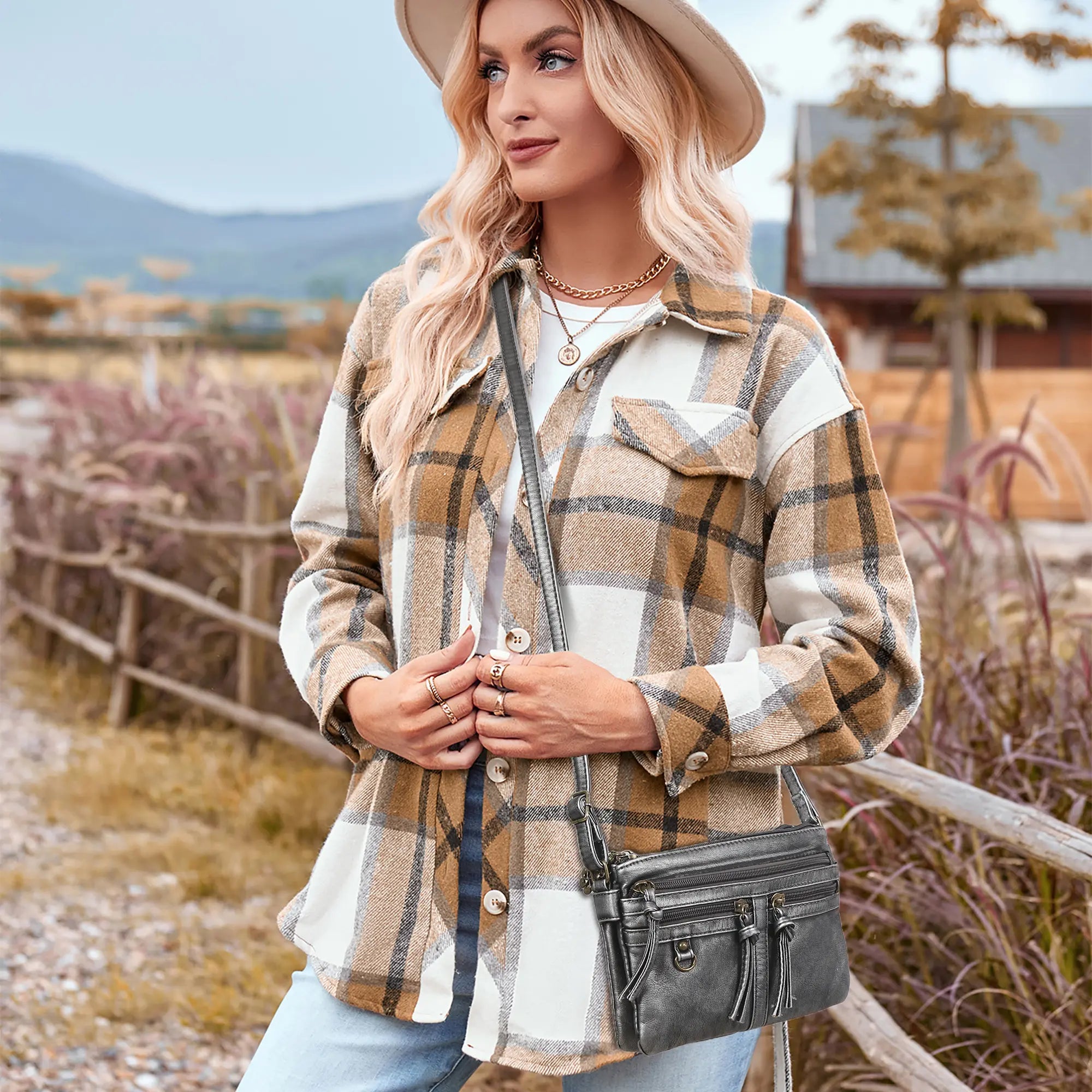 Multi-Zip Crossbody Purse with Tassel Pulls