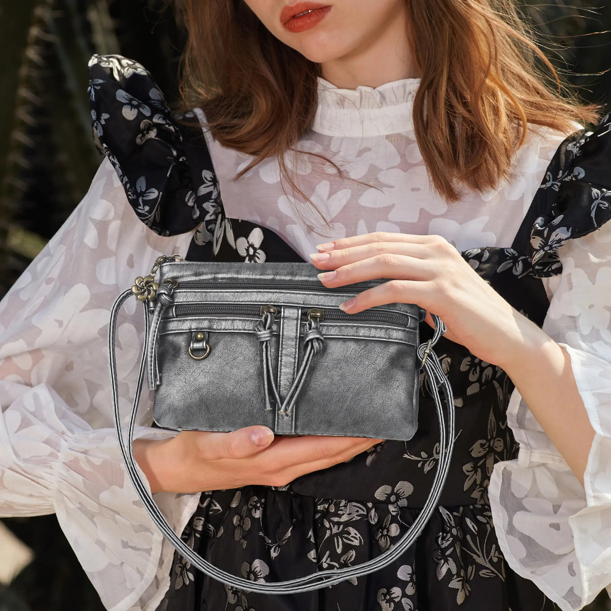 Multi-Zip Crossbody Purse with Tassel Pulls