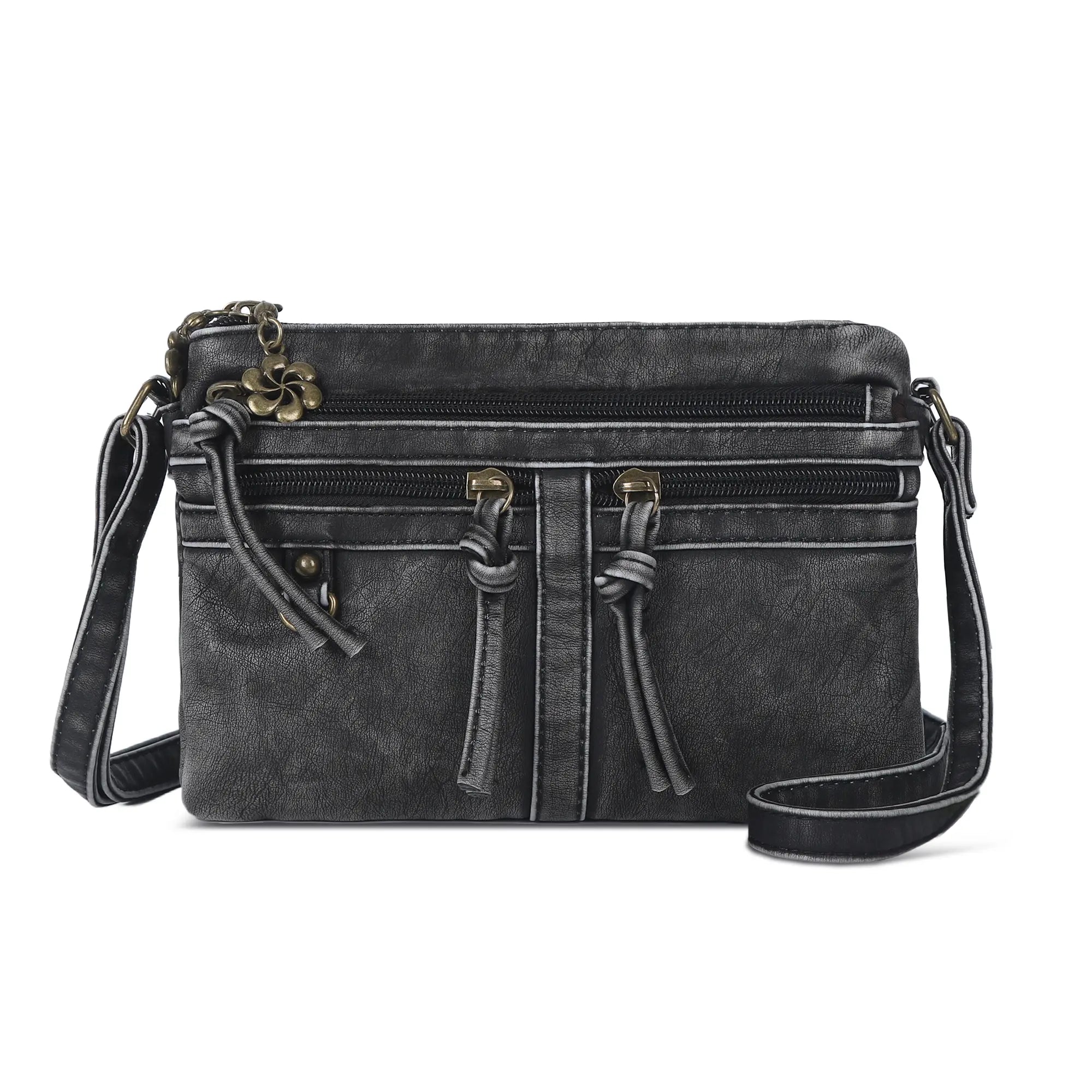 Multi-Zip Crossbody Purse with Tassel Pulls
