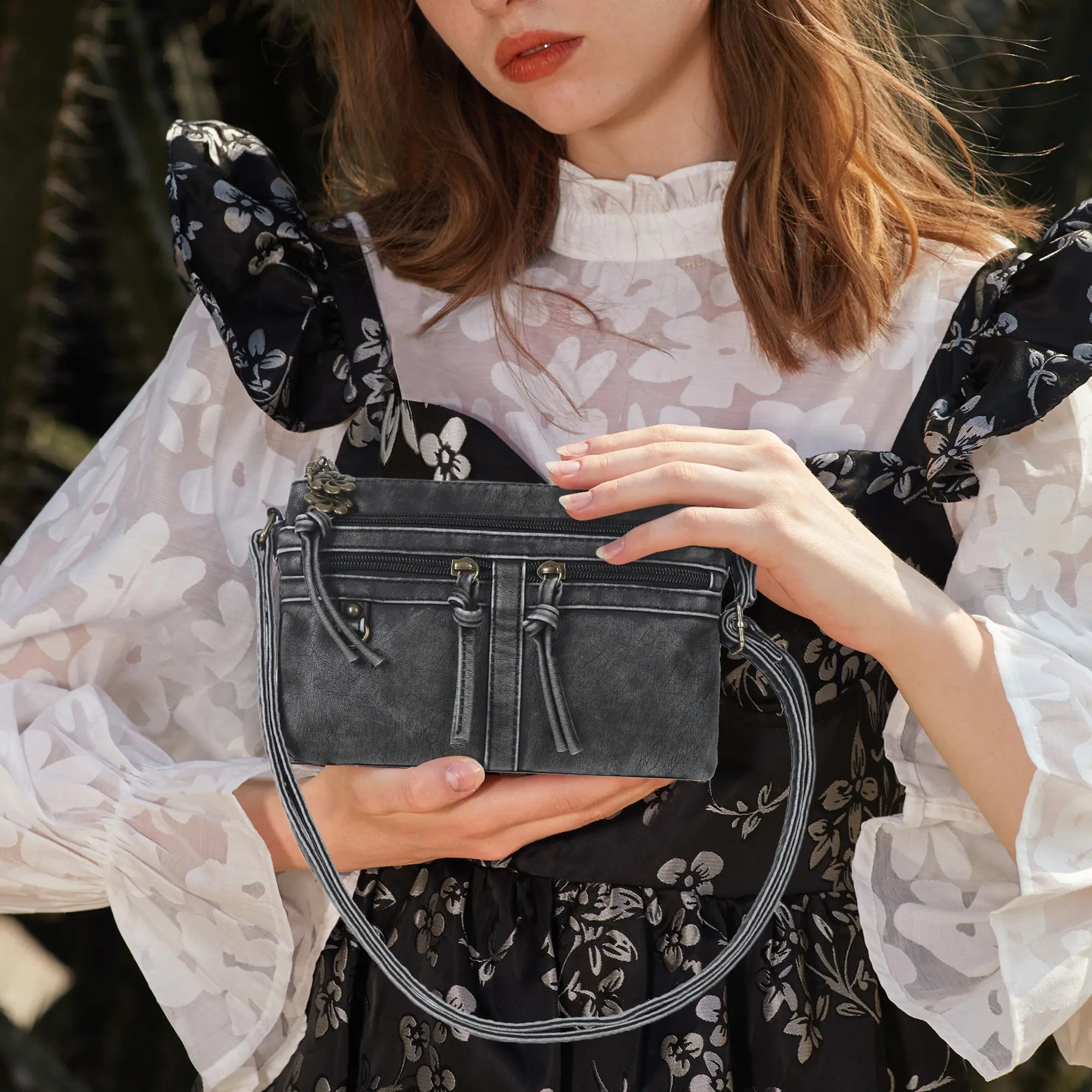 Multi-Zip Crossbody Purse with Tassel Pulls