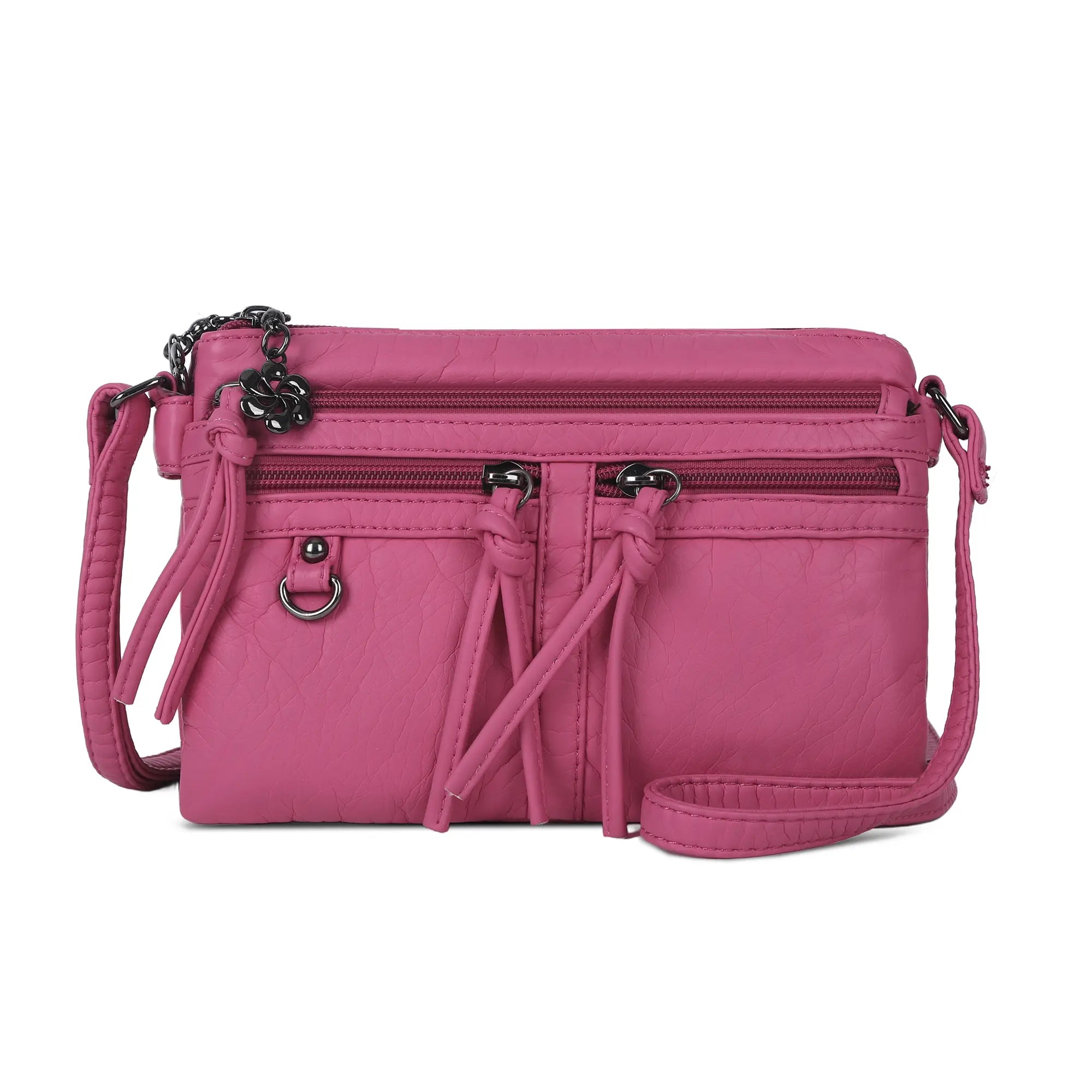 Multi-Zip Crossbody Purse with Tassel Pulls
