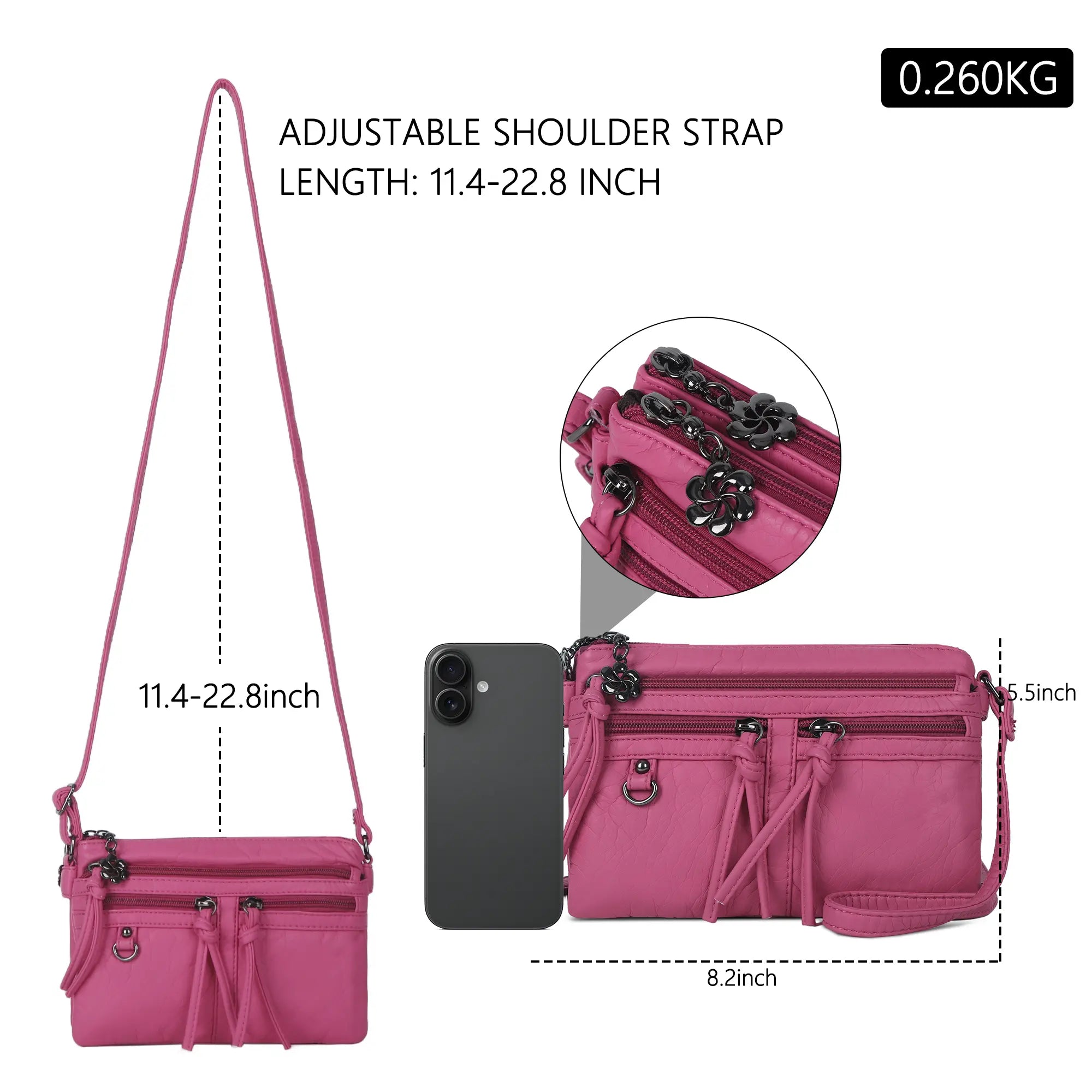 Multi-Zip Crossbody Purse with Tassel Pulls