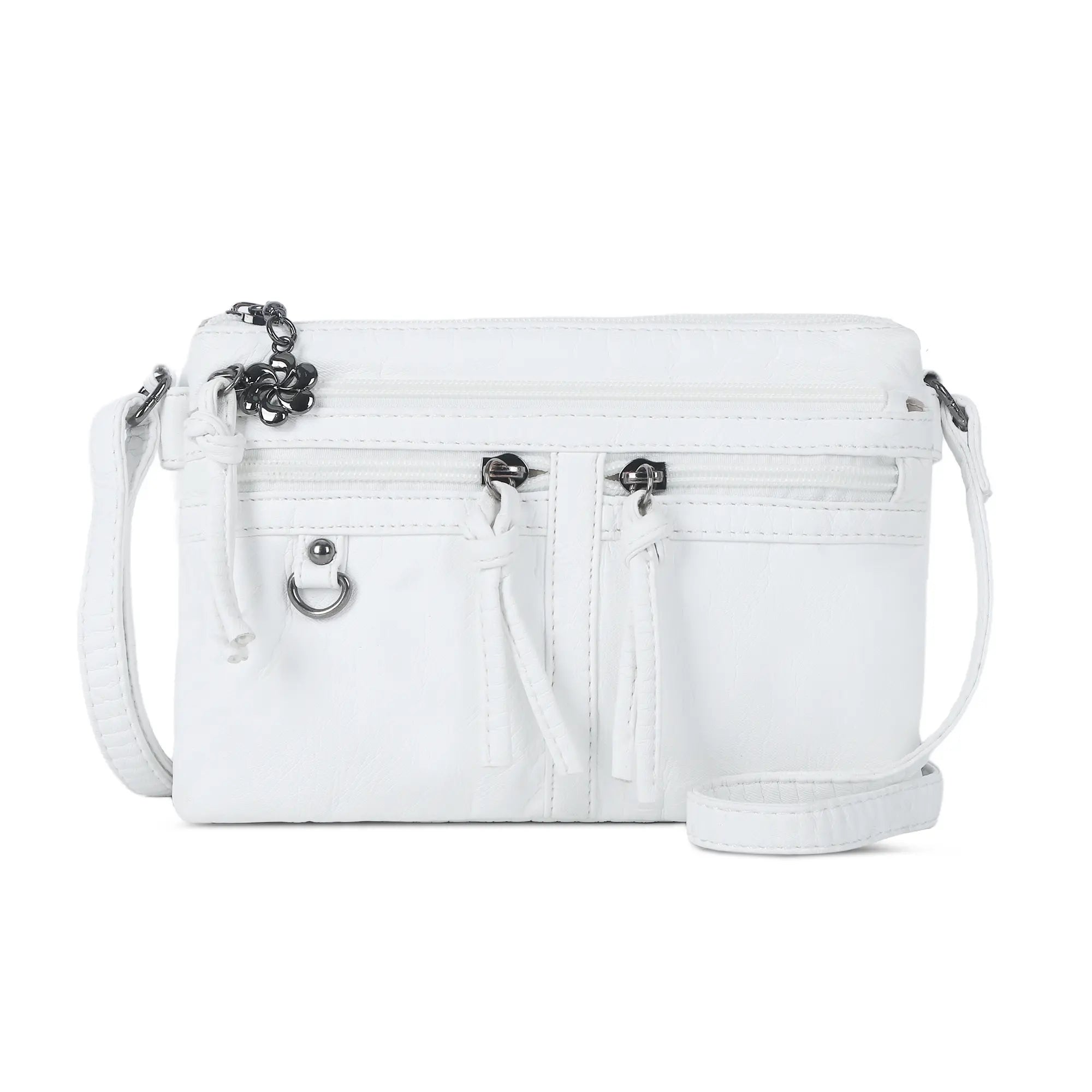 Multi-Zip Crossbody Purse with Tassel Pulls