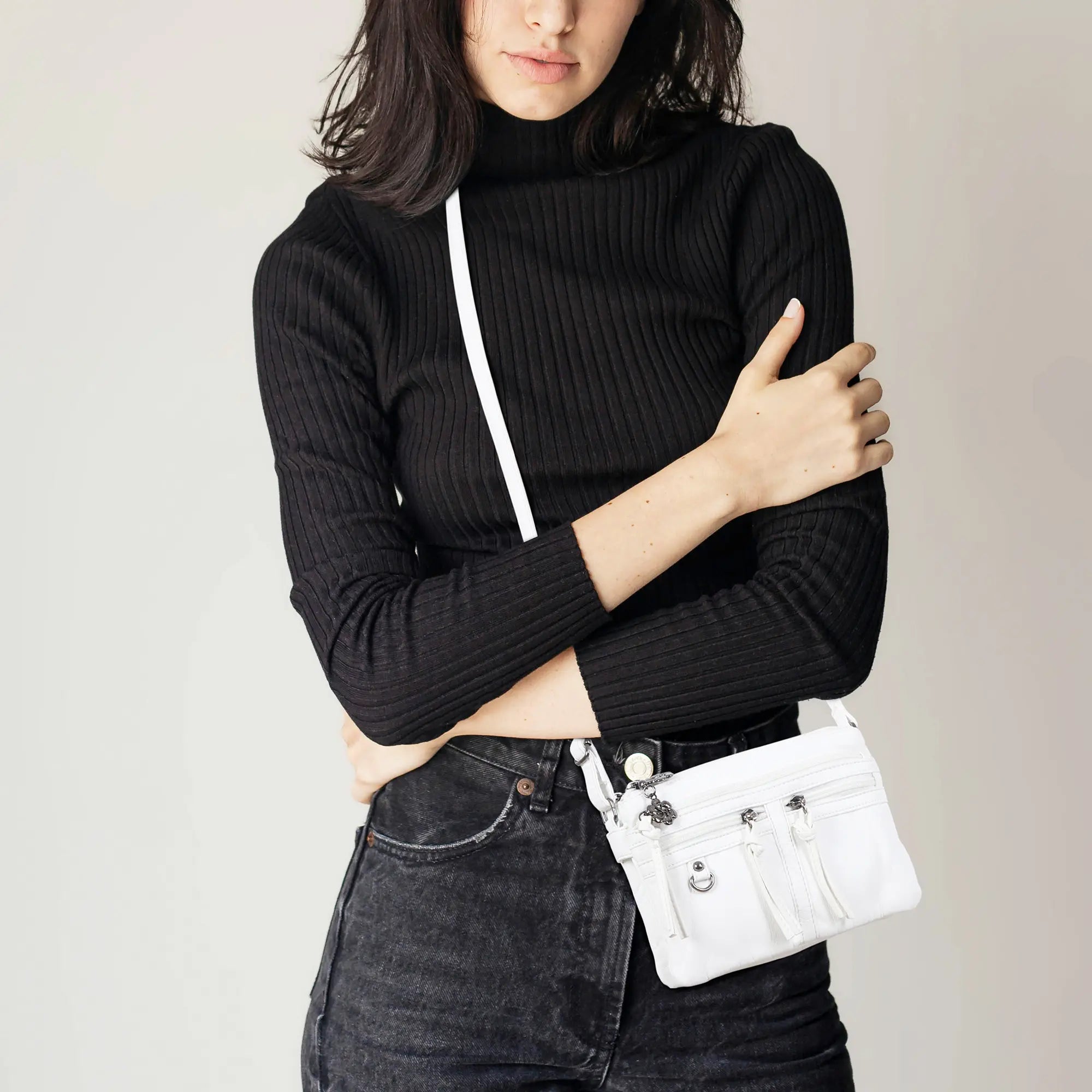 Multi-Zip Crossbody Purse with Tassel Pulls