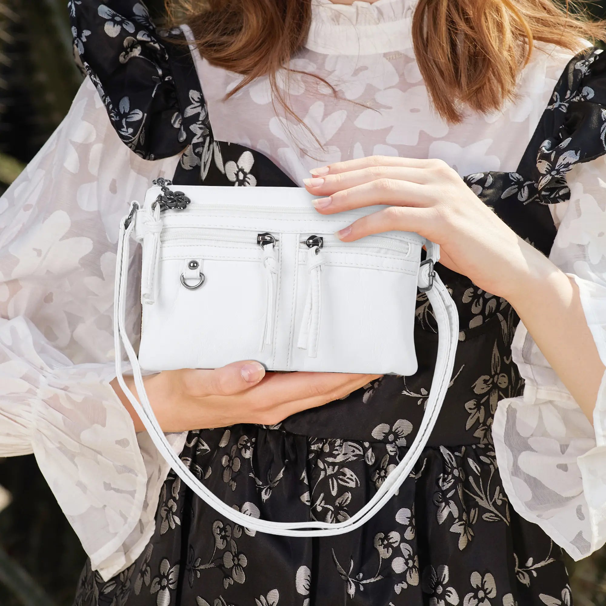 Multi-Zip Crossbody Purse with Tassel Pulls