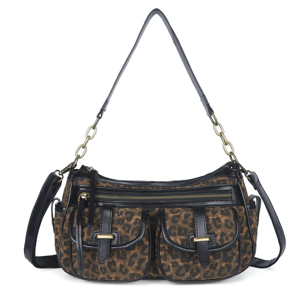 Small Shoulder Bag with Front Pockets and Chain Details