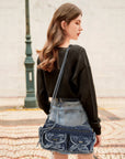 Small Shoulder Bag with Front Pockets and Chain Details