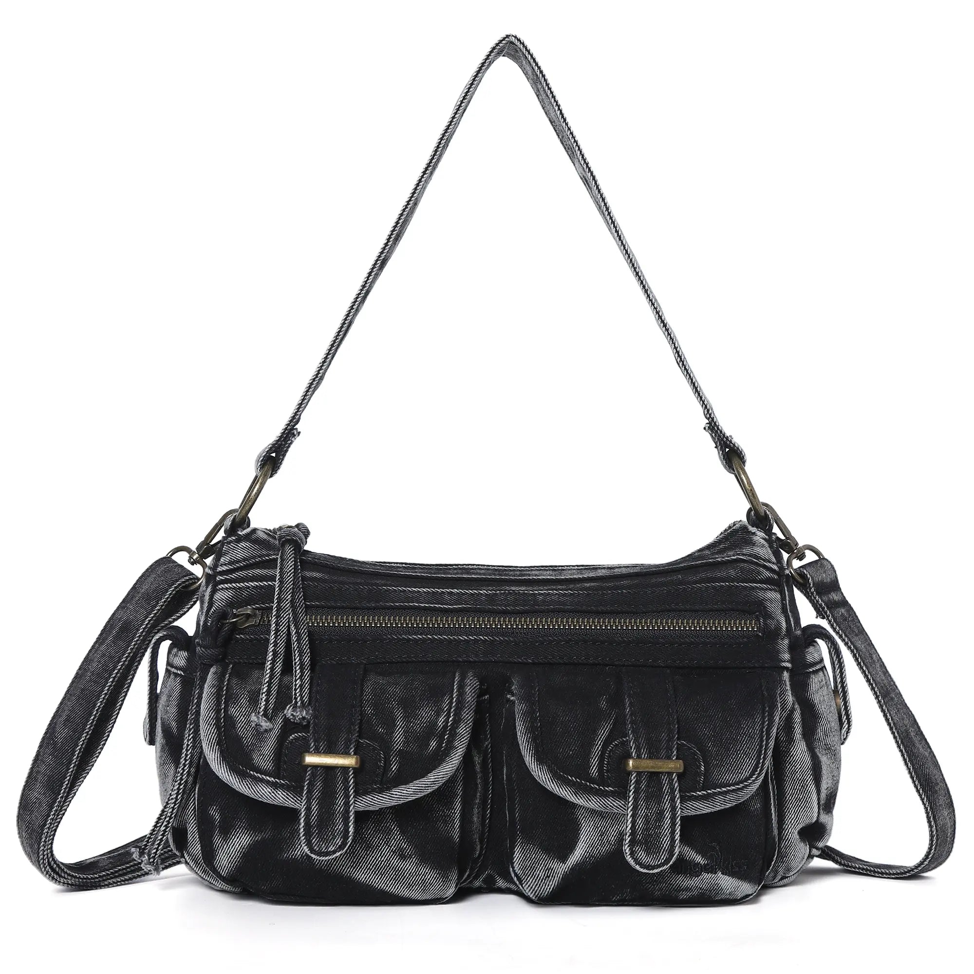 Small Shoulder Bag with Front Pockets and Chain Details
