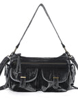 Small Shoulder Bag with Front Pockets and Chain Details