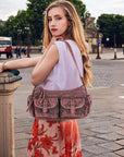 Small Shoulder Bag with Front Pockets and Chain Details