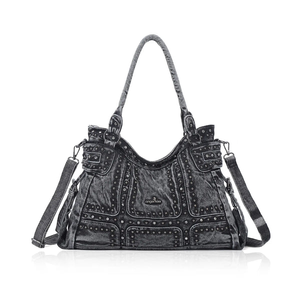Oversized Vintage Denim Tote Bag | Studded Y2K Shoulder Purse