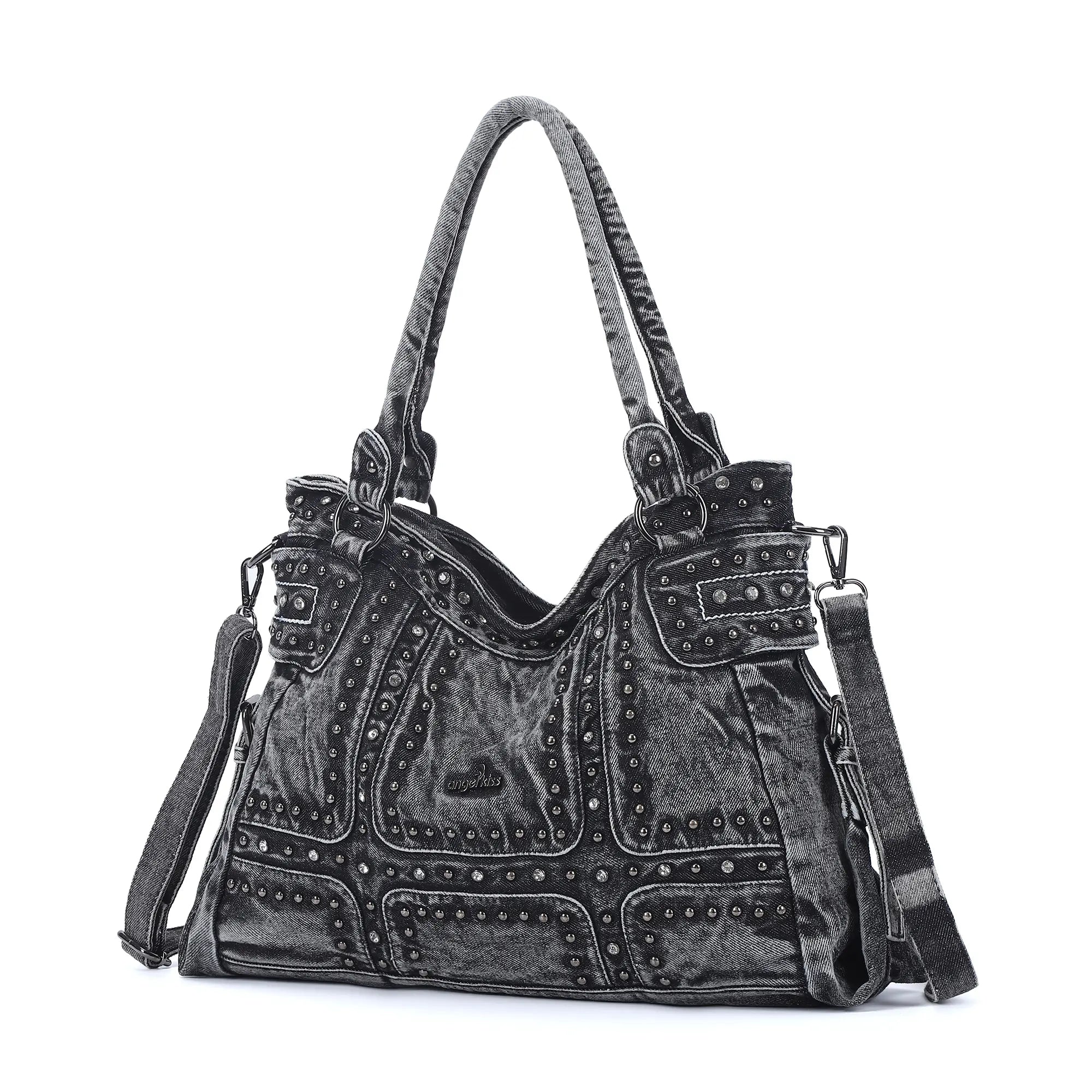 Oversized Vintage Denim Tote Bag | Studded Y2K Shoulder Purse