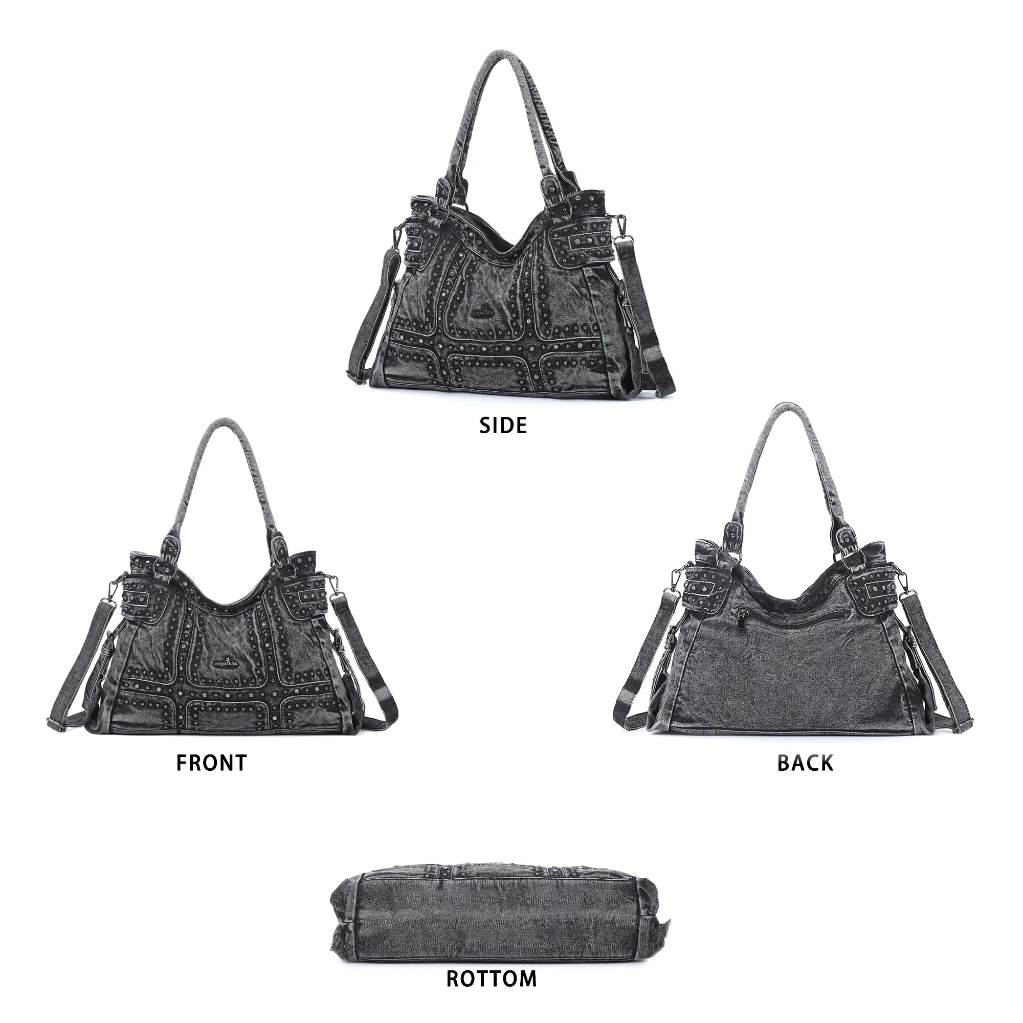 Oversized Vintage Denim Tote Bag | Studded Y2K Shoulder Purse