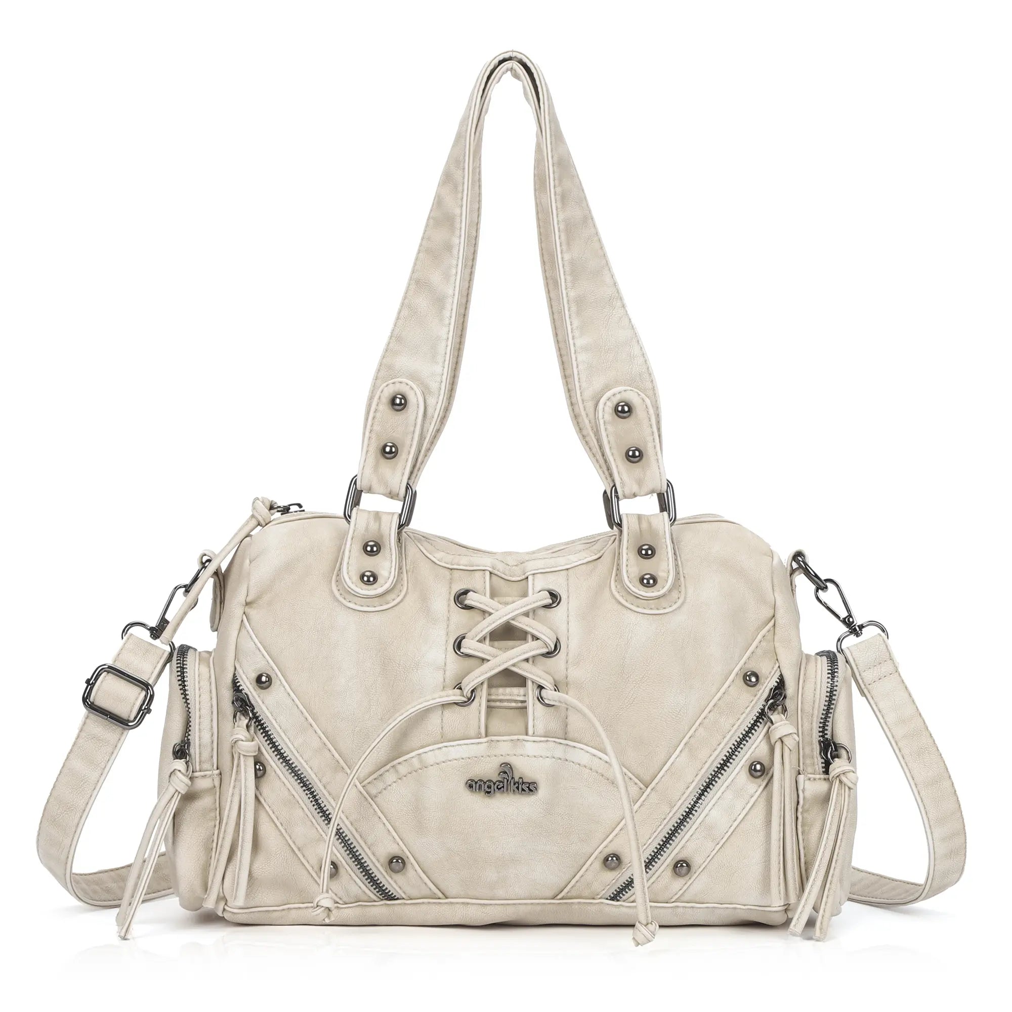 Lace-Up Moto Multi-Pocket Shoulder Bag
