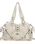 Lace-Up Moto Multi-Pocket Shoulder Bag