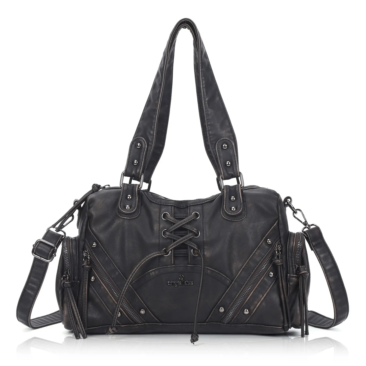 Lace-Up Moto Multi-Pocket Shoulder Bag