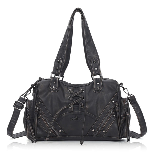 Lace-Up Moto Multi-Pocket Shoulder Bag